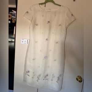 VINTAGE David Warren Cream Floral Embroidered Midi Dress